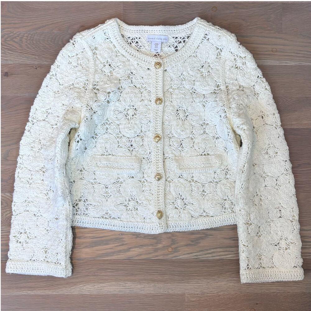 House Of Harlow 1960 Crochet Lace Button Cardigan Cream Gold Womens Size Medium